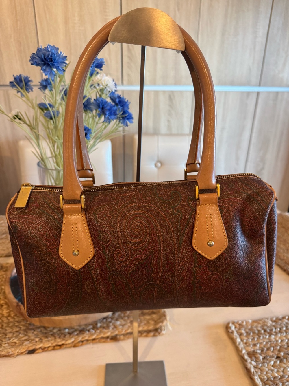 Vintage ETRO Milano Paisley Coated Canvas Boston Bag Satchel - Speedy Style - Picture 2 of 13